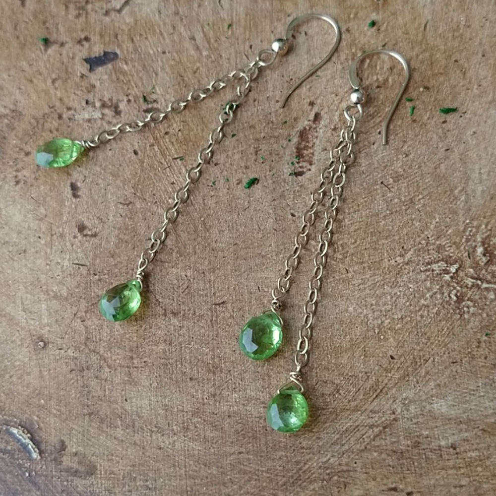 24k Gold Peridot Earrings - Picture 3 of 6